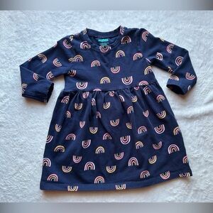 omighty Navy Girls Dress with Pink and Yellow Rainbow Print